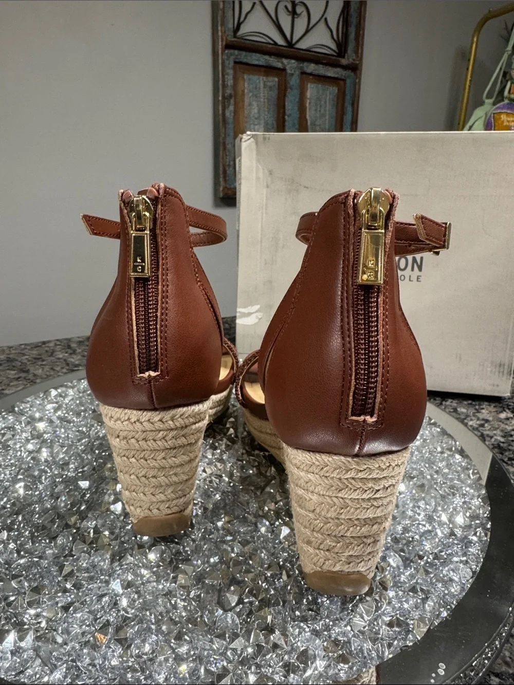 Kenneth Cole Reaction Colton Tan Brown Espadrille Wedge Sandals NEW 7.5